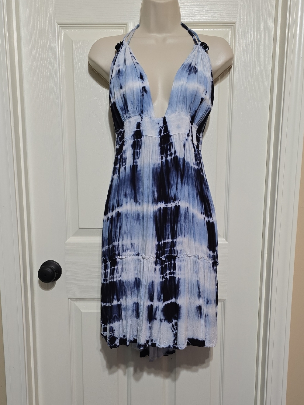 Raviya Navy and White Tie-Dye Halter Mini